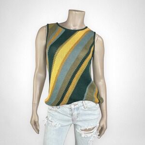 Vintage 90s Diagonal Striped Knit Top M